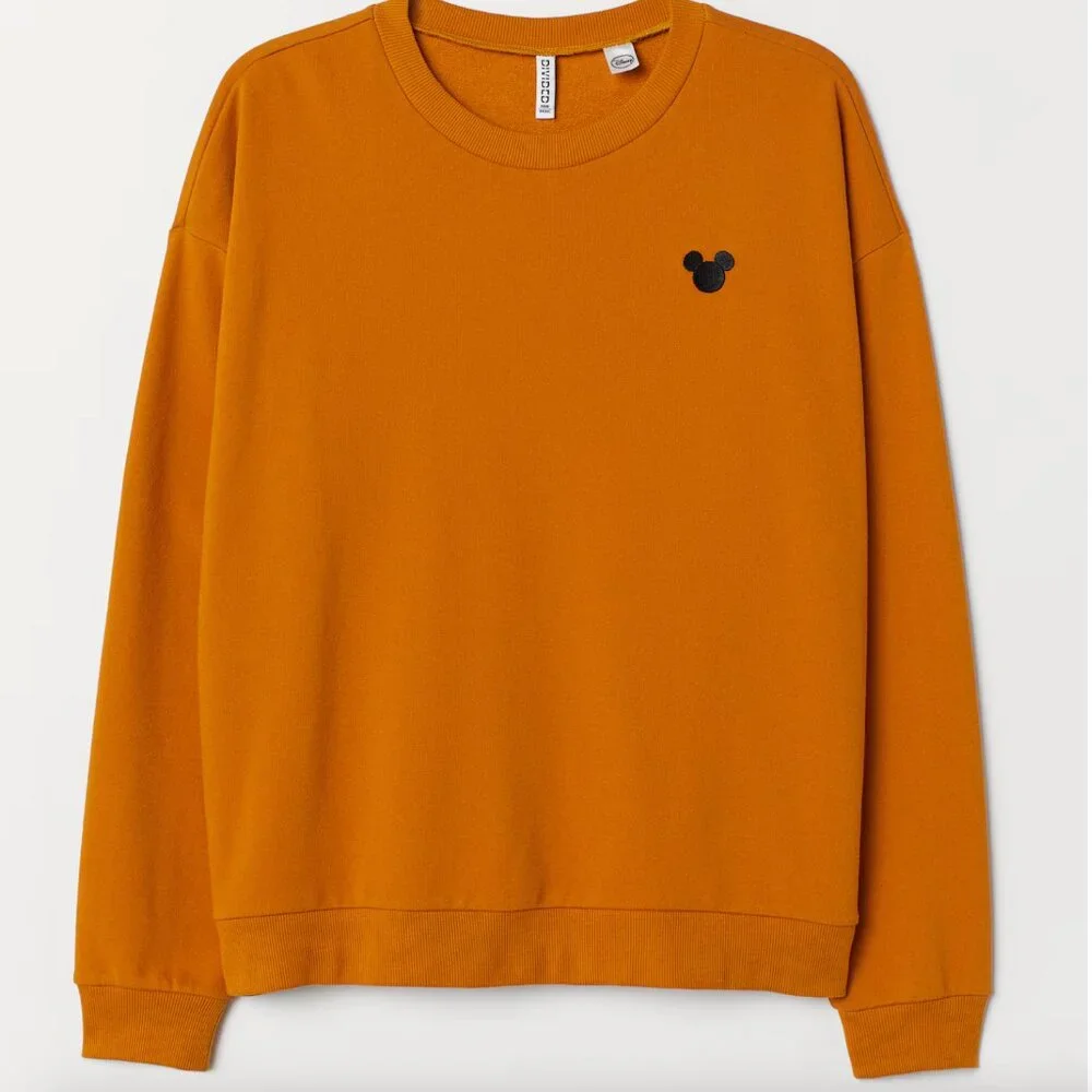 Divided Mustard Yellow Disney Mickey Mouse Long Sleeve Pullover Sweatshirt - Picture 1 of 7